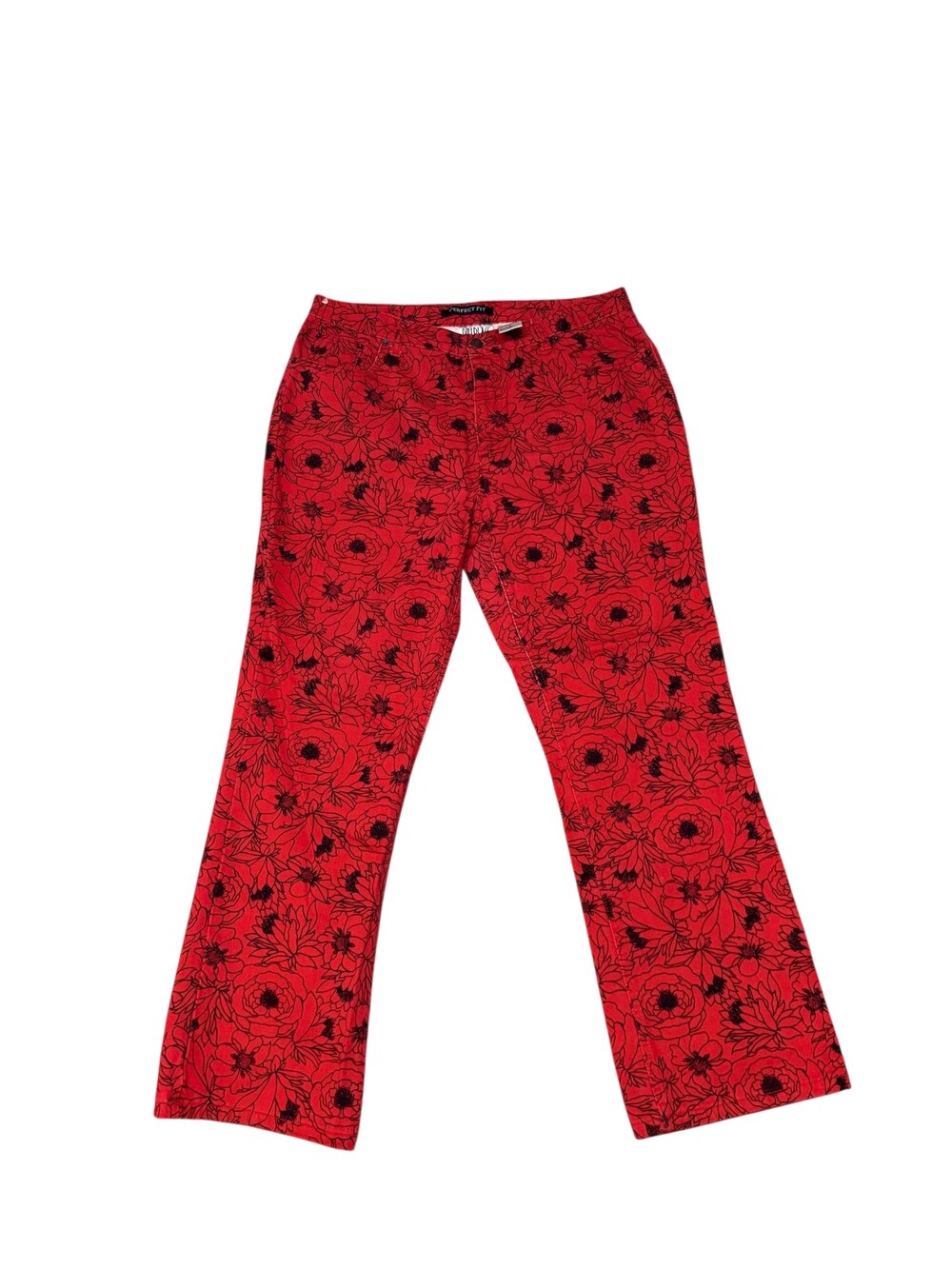 Bill Blass Jeans Womens 16 Red Floral Printed Straight Leg 36x29 Denim Spring
